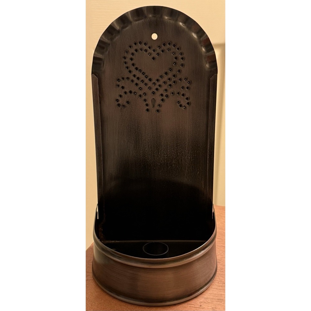 Punched Metal Wall or Table Sconce for Taper Candle Heart Design 9.75" Colonial